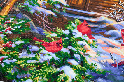 Diamond Painting Christmas Cabin 36.6" x 27.6" (92.8cm x 69.9cm) / Square with 77 Colors including 2 ABs and 4 Fairy Dust Diamonds / 104,813