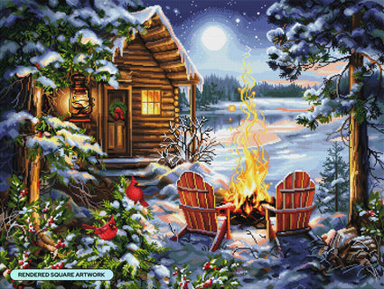 Diamond Painting Christmas Cabin 36.6" x 27.6" (92.8cm x 69.9cm) / Square with 77 Colors including 2 ABs and 4 Fairy Dust Diamonds / 104,813