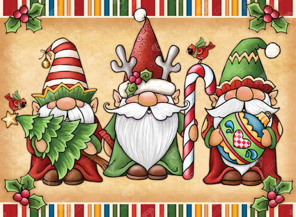 Diamond Painting Christmas Gnome Trio 30" x 22″ (76cm x 56cm) / Round with 55 Colors including 3 ABs and 1 Glow-in-the-Dark / 53,929