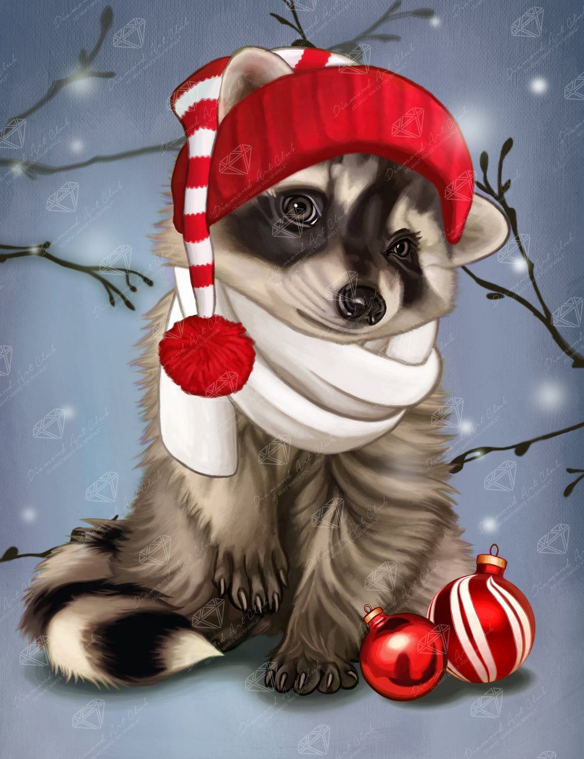 Diamond Painting Christmas Raccoon 20" x 26" (50.7cm x 65.8cm) / Round with 36 Colors including 2 AB and 1 Iridescent Diamonds / 42,535