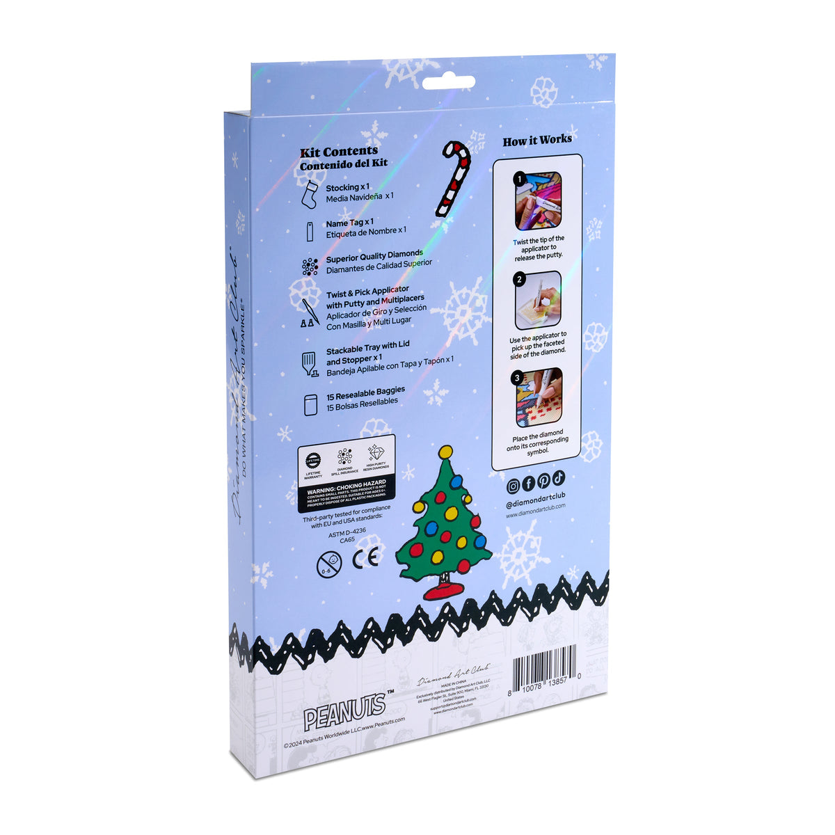 Diamond Painting Christmas Stocking - Charlie Brown Christmas Carols 9.45" x 14.6" (24cm x 37cm) / Round with 13 Colors / 745