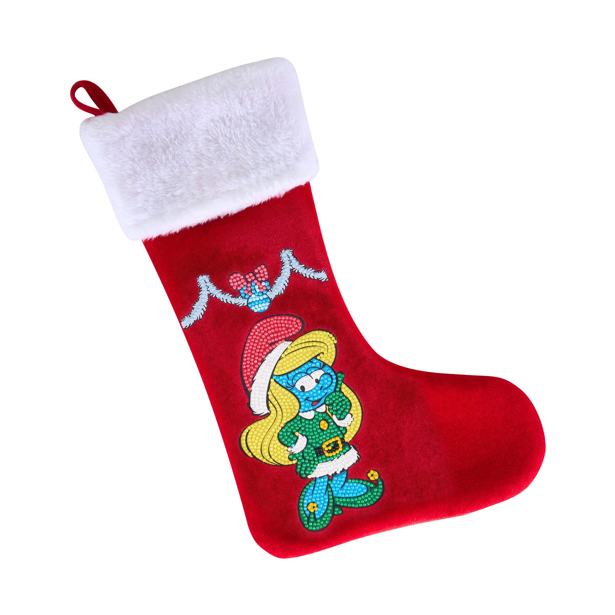 Diamond Painting Christmas Stocking - Elf Smurfette 9.45" x 14.6" (24cm x 37cm) / Round with 12 Colors including 1 AB / 1,121