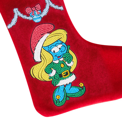 Diamond Painting Christmas Stocking - Elf Smurfette 9.45" x 14.6" (24cm x 37cm) / Round with 12 Colors including 1 AB / 1,121