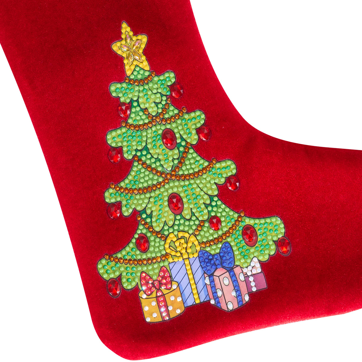 Diamond Painting Christmas Stocking - Festive Tree 14.6" x 9.25" (37 x 23.5cm) / Round with 9 Colors including 2 ABs and 2 Special Diamonds and 1 Iridescent Diamond and 4 Fairy Dust Diamonds / 952