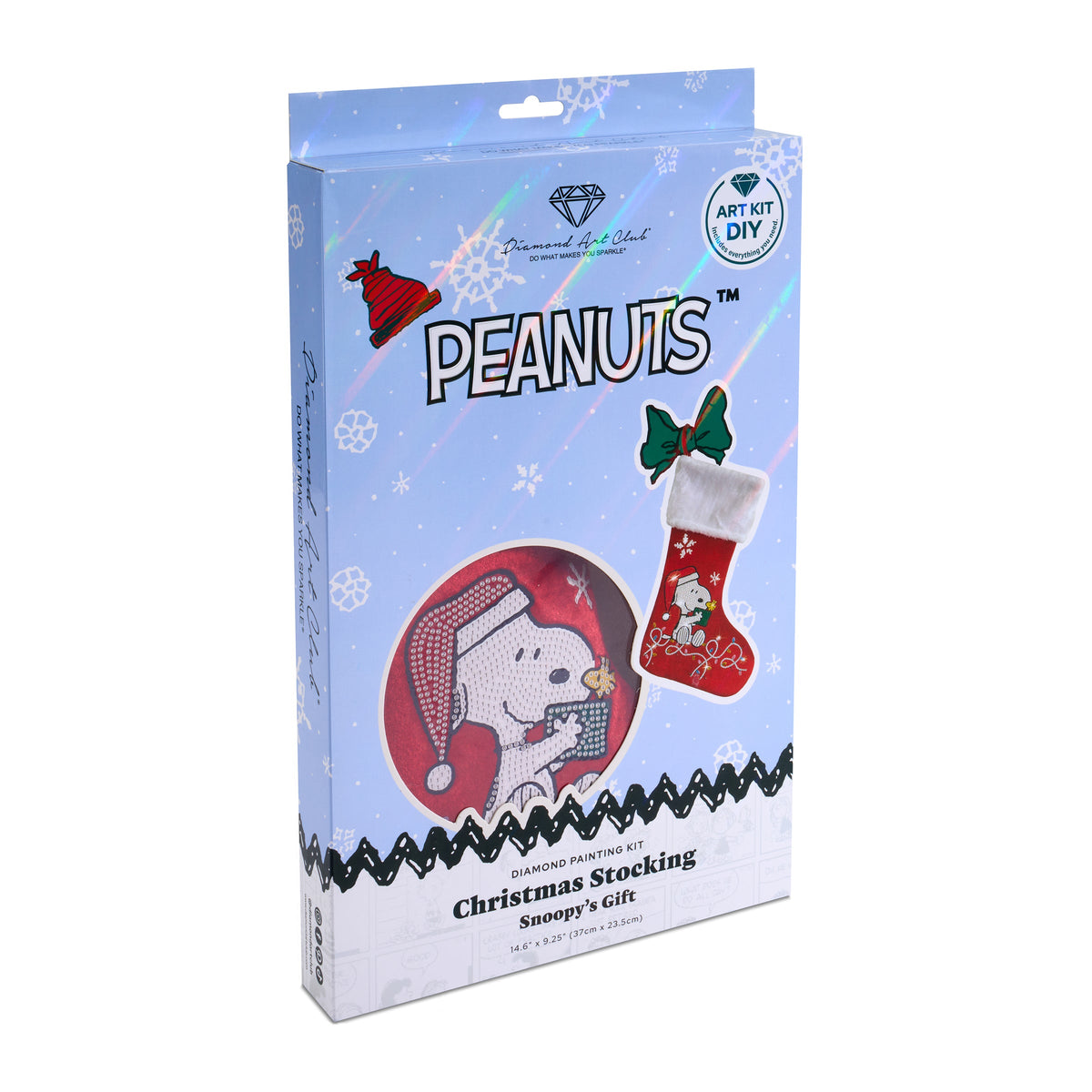 Diamond Painting Christmas Stocking - Snoopy’s Gift 9.45" x 14.6" (24cm x 37cm) / Round with 10 Colors including 4 Special Diamonds / 1,012