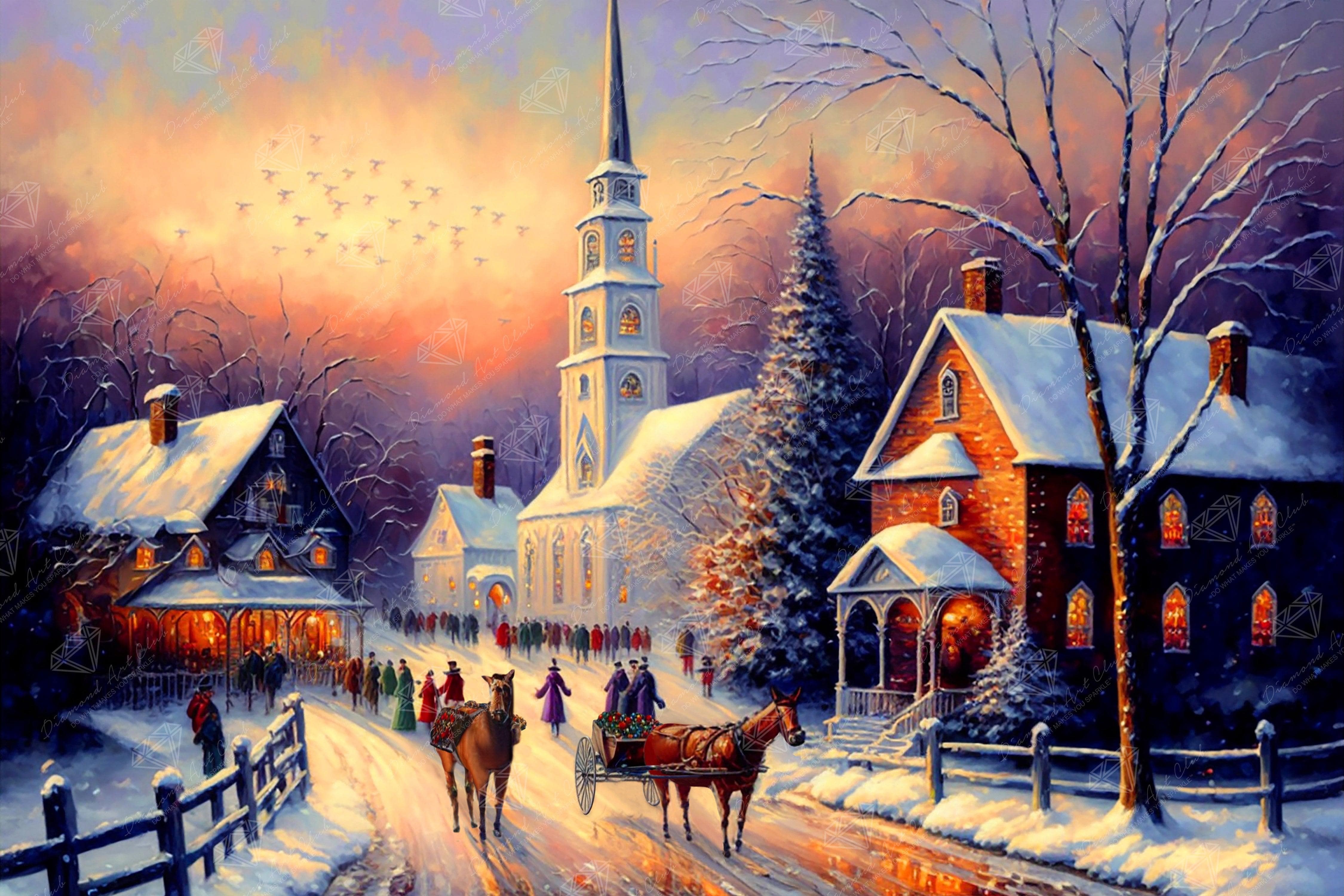 Night Sky Painting Christmas Painting White Church Painting Snow