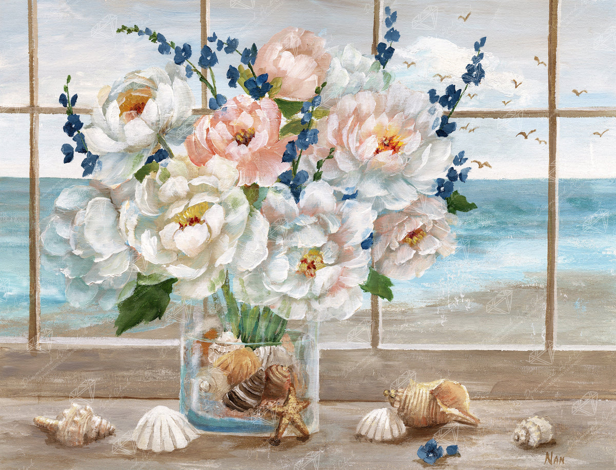 Diamond Painting Coastal Window 22" x 17" (55.8cm x 42.6cm) / Round with 52 Colors including 4 ABs / 30,248