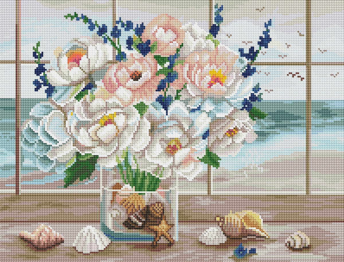 Diamond Painting Coastal Window 22" x 17" (55.8cm x 42.6cm) / Round with 52 Colors including 4 ABs / 30,248