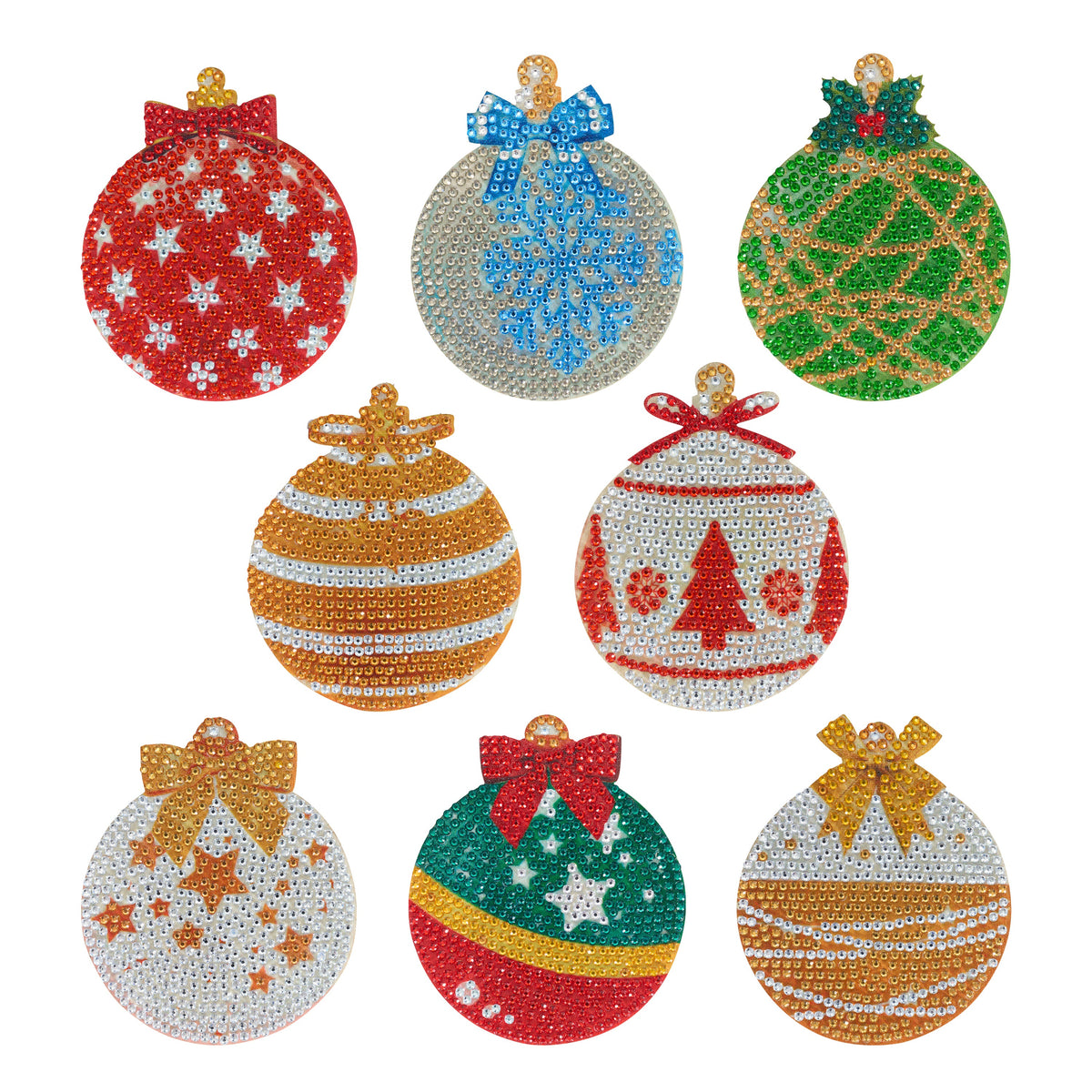 Diamond Painting Coasters - Christmas Ornaments 4" x 4" (10cm x 10cm) / Round with 17 Colors including 1 AB and 16 Iridescent Diamonds / 5,677