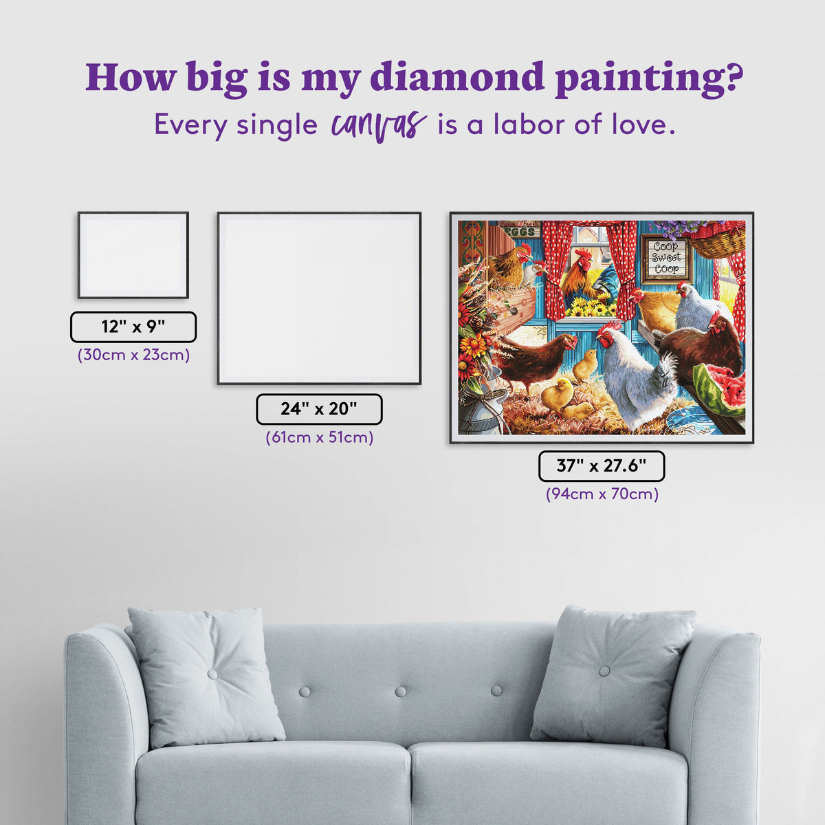 Diamond Painting Coop Sweet Coop 37" x 27.6" (94cm x 70cm) / Square with 91 Colors including 2 ABs and 3 Fairy Dust Diamonds / 105,937