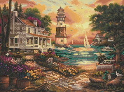 Diamond Painting Cottage by the Sea 29.1″ x 21.7" (74cm x 55cm) / Square With 43 Colors Including 2 ABs / 62856