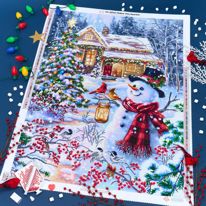 Diamond Painting Cottage in the Snow 27.6" x 36.6" (69.9cm x 92.8cm) / Square with 96 Colors including 2 ABs and 4 Fairy Dust Diamonds / 104,813