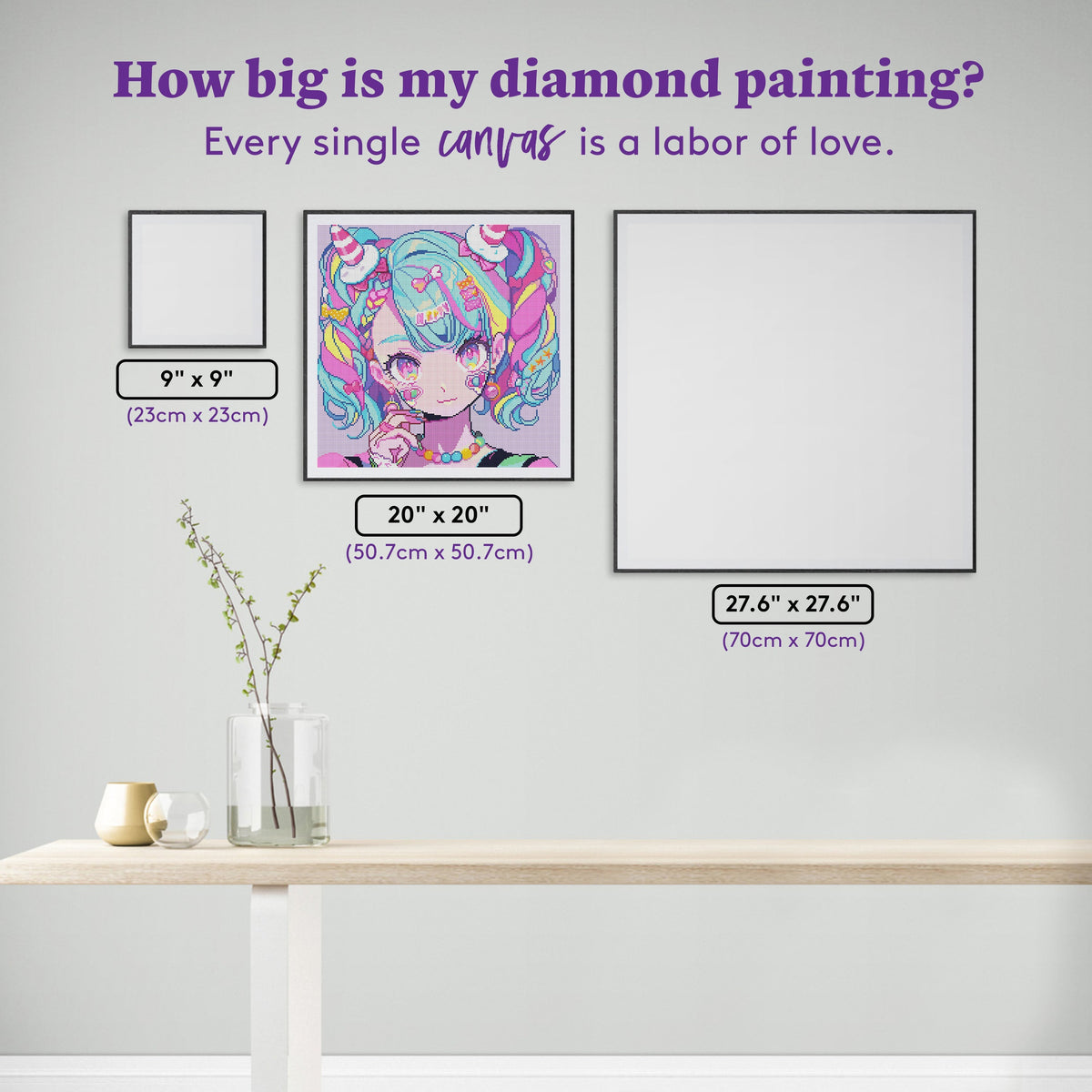 Diamond Painting Cotton Candy Princess 20" x 20" (50.7cm x 50.7cm) / Round with 35 Colors including 3 ABs and 3 Fairy Dust Diamonds / 32,761