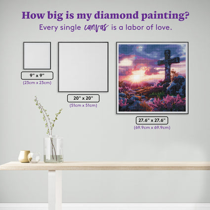 Diamond Painting Cross in the Clouds 27.6" x 27.6" (69.9cm x 69.9cm) / Square with 56 Colors including 5 Fairy Dust Diamonds / 78,961