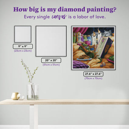 Diamond Painting Curl Up with a Good Book 27.6" x 27.6″ (70cm x 70cm) / Square with 55 Colors including 1 AB / 76,730