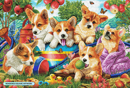 Diamond Painting Cute Puppies 40.6" x 27.6" (102.8cm x 69.9cm) / Square with 68 Colors including 2 ABs and 4 Fairy Dust Diamonds / 116,053