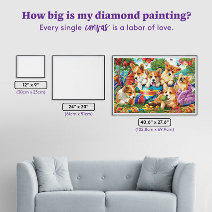 Diamond Painting Cute Puppies 40.6" x 27.6" (102.8cm x 69.9cm) / Square with 68 Colors including 2 ABs and 4 Fairy Dust Diamonds / 116,053