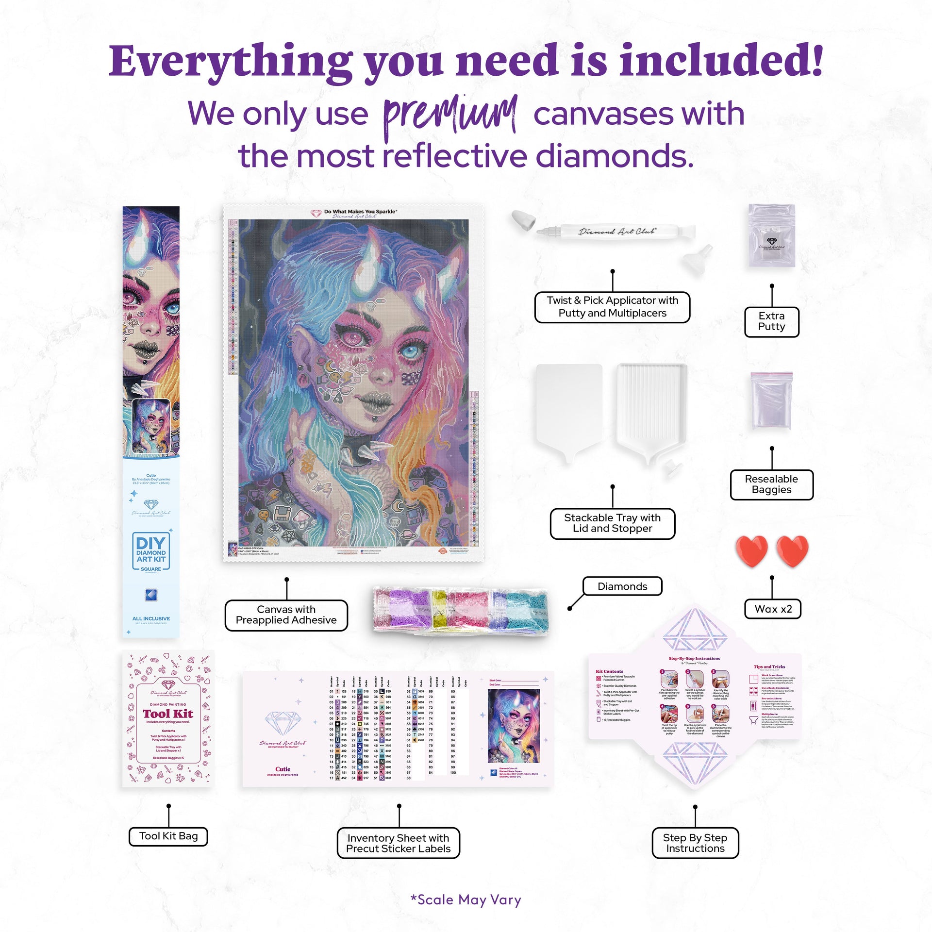 Diamond Painting Cutie 23.6" x 33.5" (60cm x 85cm) / Square with 61 Colors including 2 ABs and 3 Fairy Dust Diamonds / 82,181