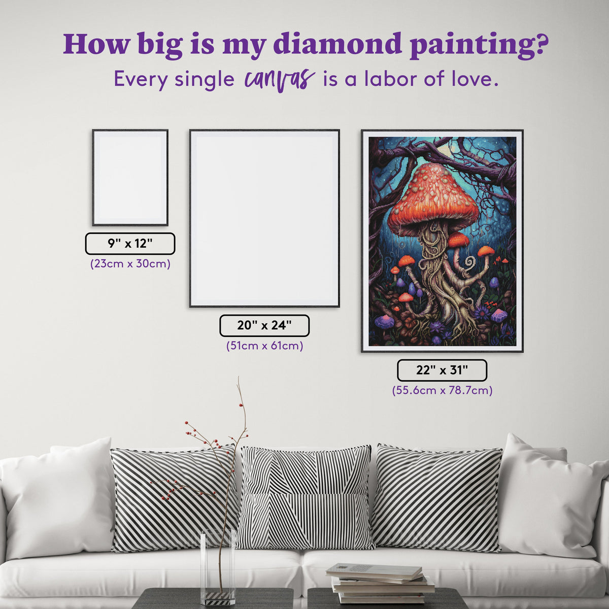 Diamond Painting Dark Mushrooms 22" x 31" (55.6cm x 78.7cm) / Round with 70 Colors including 5 Fairy Dust Diamonds / 57,772