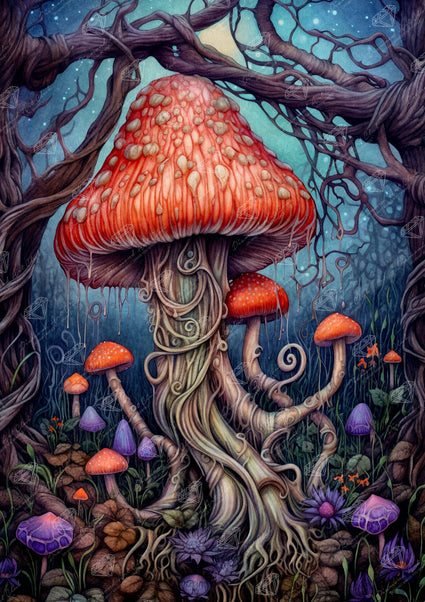 Diamond Painting Dark Mushrooms 22" x 31" (55.6cm x 78.7cm) / Round with 70 Colors including 5 Fairy Dust Diamonds / 57,772