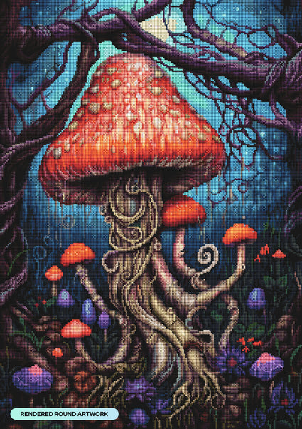 Diamond Painting Dark Mushrooms 22" x 31" (55.6cm x 78.7cm) / Round with 70 Colors including 5 Fairy Dust Diamonds / 57,772