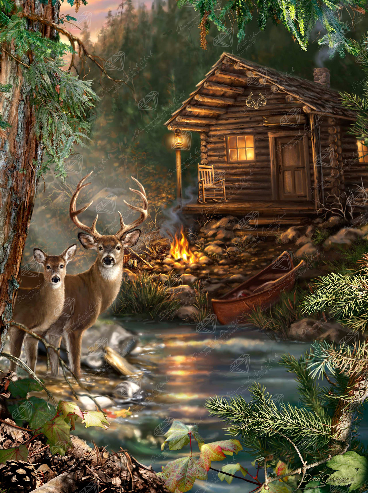 Diamond Painting Deer Creek Cabin 25.6" x 34.3" (65cm x 87cm) / Square with 56 Colors including 3 ABs and 3 Fairy Dust Diamonds / 91,089