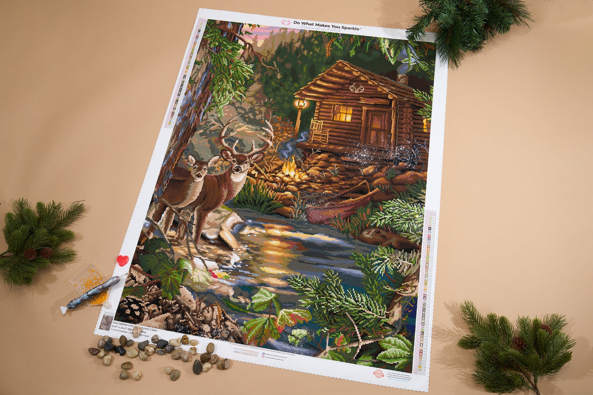 Diamond Painting Deer Creek Cabin 25.6" x 34.3" (65cm x 87cm) / Square with 56 Colors including 3 ABs and 3 Fairy Dust Diamonds / 91,089