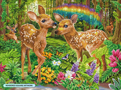 Diamond Painting Deer Harmony 37" x 27.6" (93.8cm x 69.9cm) / Square with 72 Colors including 3 ABs and 3 Fairy Dust Diamonds / 105,937