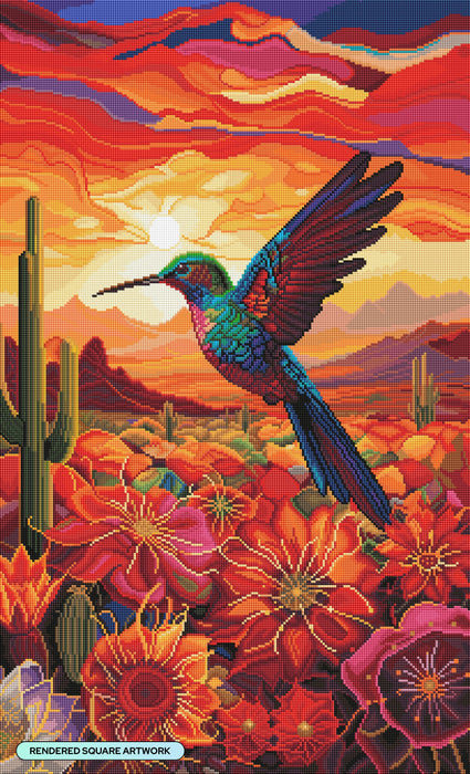 Diamond Painting Desert Hummingbird 20" x 33" (50.8cm x 83.7cm) / Square with 65 Colors including 2 ABs and 2 Fairy Dust Diamonds / 68,544