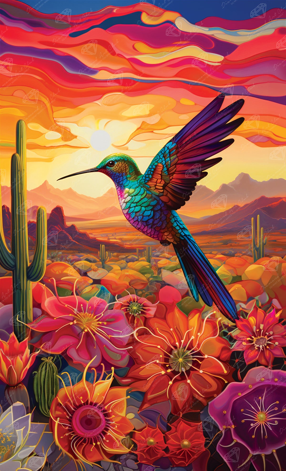 Diamond Painting Desert Hummingbird 20" x 33" (50.8cm x 83.7cm) / Square with 65 Colors including 2 ABs and 2 Fairy Dust Diamonds / 68,544