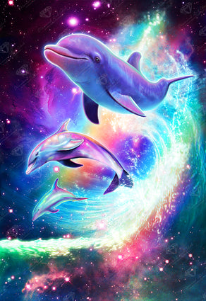 Diamond Painting Dolphins 20" x 29" (50.8cm x 74cm) / Square with 61 Colors including 5 ABs / 60,588