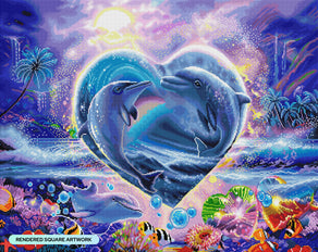 Diamond Painting Dolphins In Love 34.7" x 27.6" (88cm x 70cm) / Square with 67 Colors including 5 ABs and 2 Fairy Dust Diamonds / 99,193