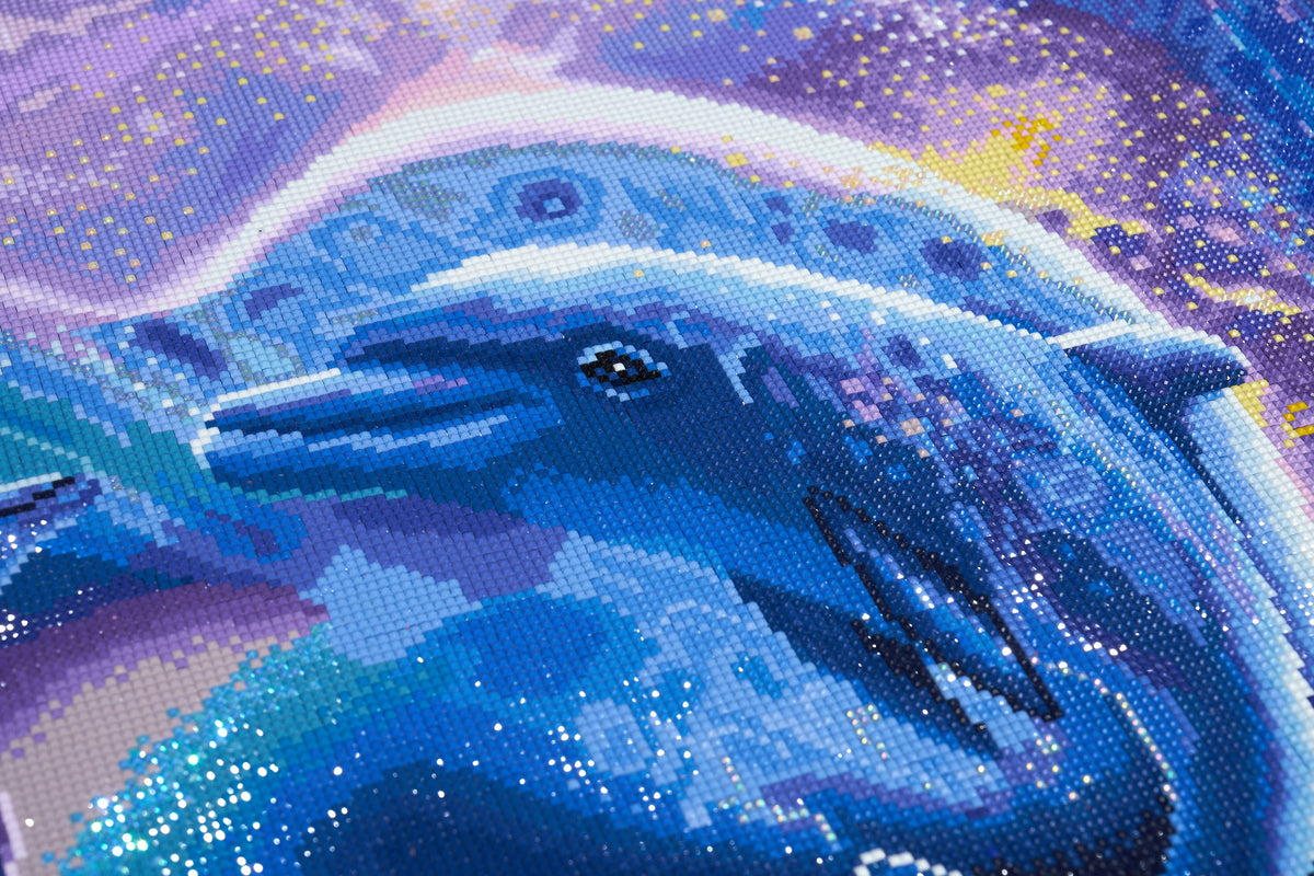 Diamond Painting Dolphins In Love 34.7" x 27.6" (88cm x 70cm) / Square with 67 Colors including 5 ABs and 2 Fairy Dust Diamonds / 99,193