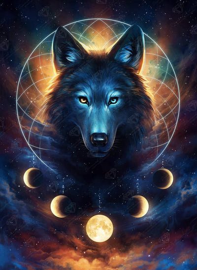 Diamond Painting Dreamcatcher Wolf 16.5" x 22.4" (42cm x 57cm) / Round With 28 Colors Including 1 AB and 1 Special Diamond / 29,279