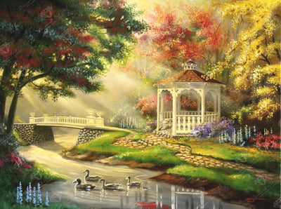 Diamond Painting Ducks at the Gazebo 37" x 27.6" (93.8cm x 69.9cm) / Square with 63 Colors including 2 ABs and 3 Fairy Dust Diamonds / 105,937