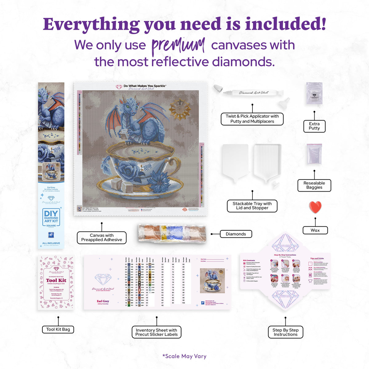 Diamond Painting Earl Grey 22" x 22" (55.8cm x 55.8cm) / Square with 46 Colors including 1 AB and 1 Electro Diamond and 3 Iridescent Diamonds and 5 Fairy Dust Diamonds / 50,176