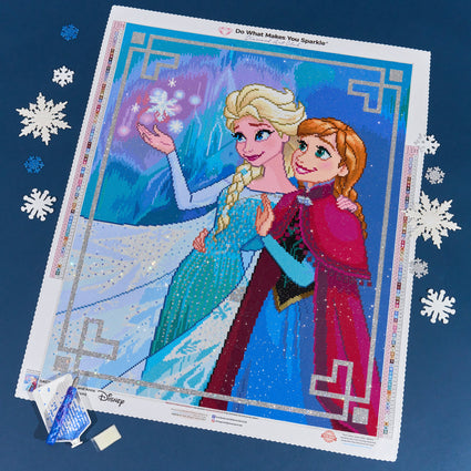 Diamond Painting Elsa and Anna 22" x 27" (55.6cm x 68.8cm) / Round with 79 Colors including 1 AB and 1 Iridescent Diamond and 4 Fairy Dust Diamonds / 50,500