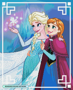 Diamond Painting Elsa and Anna 22" x 27" (55.6cm x 68.8cm) / Round with 79 Colors including 1 AB and 1 Iridescent Diamond and 4 Fairy Dust Diamonds / 50,500