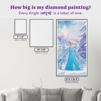 Diamond Painting Elsa, Queen of the North Mountain 27.6" x 52.4" (70cm x 133cm) / Square with 58 Colors including 2 ABs and 4 Fairy Dust Diamonds / 150,054