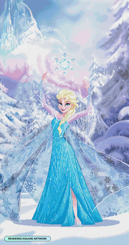 Diamond Painting Elsa, Queen of the North Mountain 27.6" x 52.4" (70cm x 133cm) / Square with 58 Colors including 2 ABs and 4 Fairy Dust Diamonds / 150,054