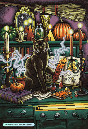 Diamond Painting Everyday Witch's Familiar - The Cat 25.6" x 37.4" (65cm x 95cm) / Square with 53 Colors including 3 ABs and 3 Fairy Dust Diamonds / 99,441