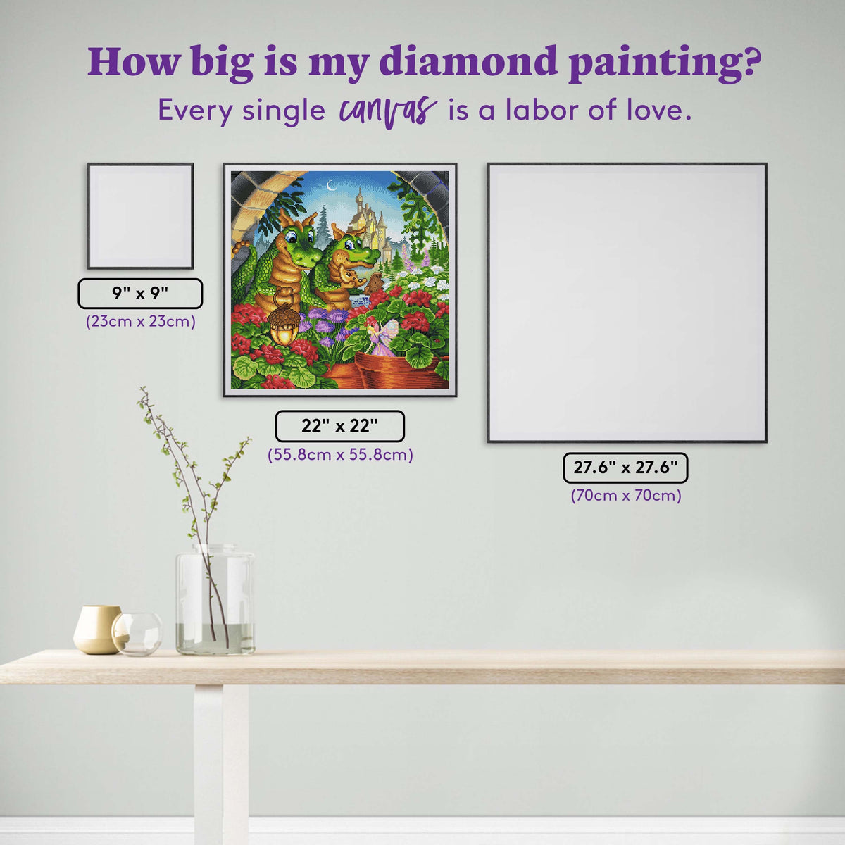 Diamond Painting Fairy Flowers 22" x 22" (55.8cm x 55.8cm) / Square with 64 Colors including 3 ABs and 2 Fairy Dust Diamonds / 50,176