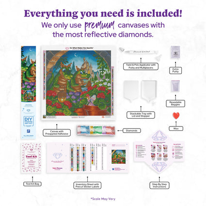 Diamond Painting Fairy Flowers 22" x 22" (55.8cm x 55.8cm) / Square with 64 Colors including 3 ABs and 2 Fairy Dust Diamonds / 50,176