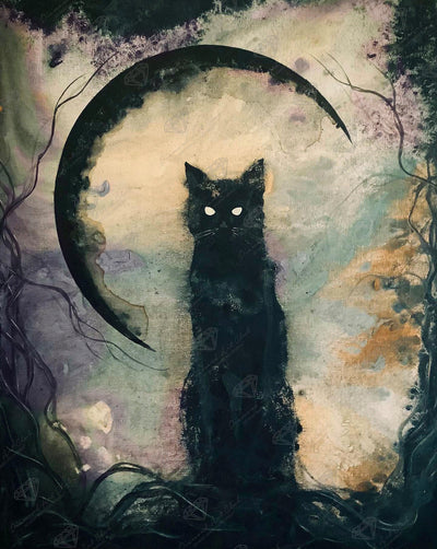 Cat With Moon And Stars In Night – Diamond Painting Bliss
