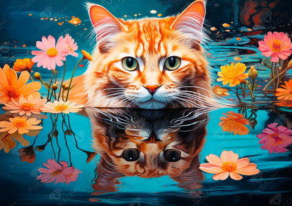 Diamond Painting Feline Reflection 31" x 22" (78.7cm x 55.6cm) / Round with 63 Colors including 2 ABs and 2 Fairy Dust Diamonds / 57,772