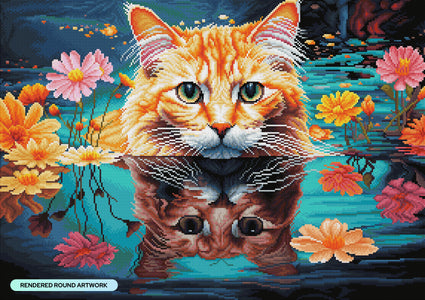 Diamond Painting Feline Reflection 31" x 22" (78.7cm x 55.6cm) / Round with 63 Colors including 2 ABs and 2 Fairy Dust Diamonds / 57,772