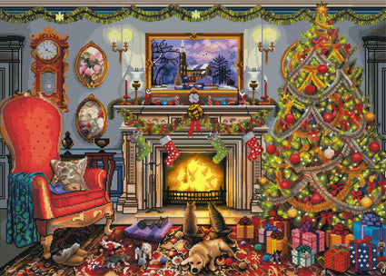 Diamond Painting Festive Fireplace 38.6" x 27.6″ (98cm x 70cm) / Square with 65 Colors including 3 ABs / 107,471