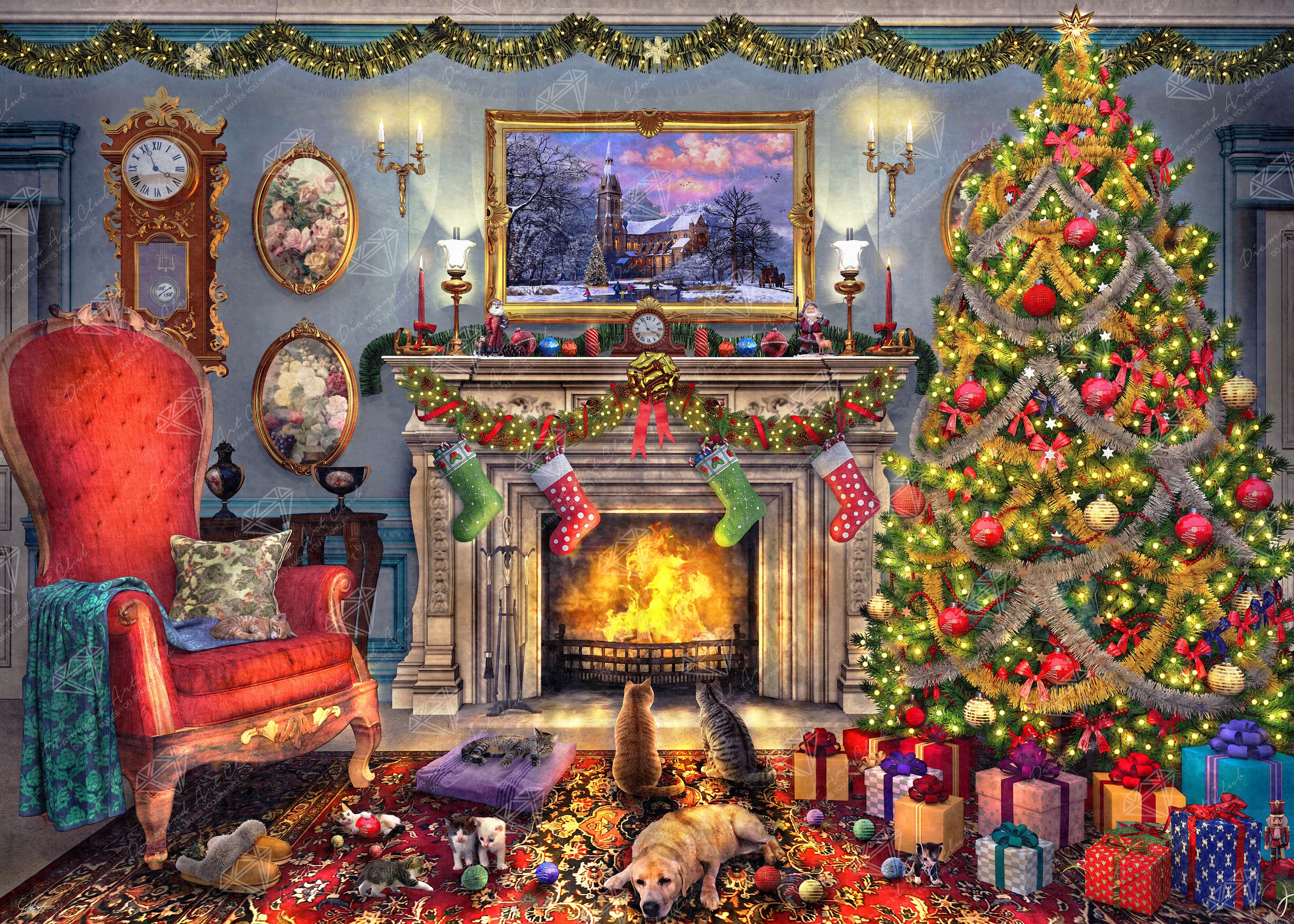 RESERVED! Festive Fireplace Diamond sale Art Club