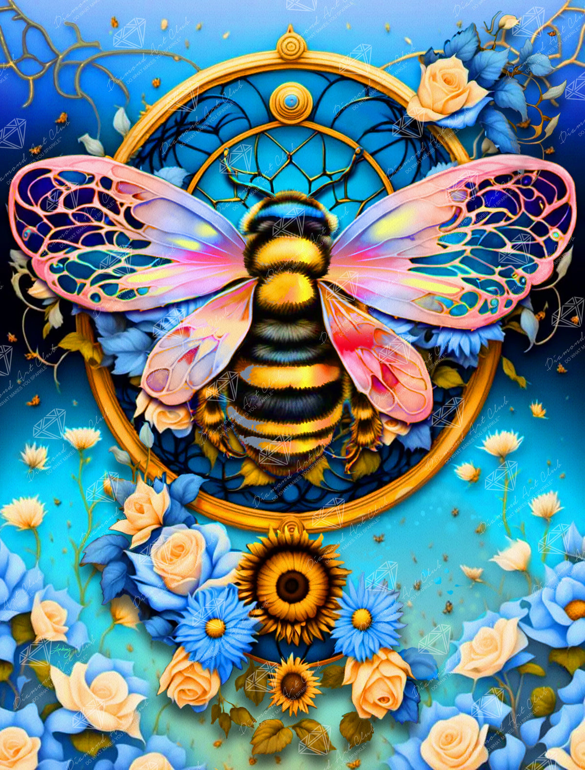 Diamond Painting Filigree Bee 22" x 29" (55.8cm x 73.4cm) / Square With 57 Colors Including 2 ABs and 3 Fairy Dust Diamonds / 66,080