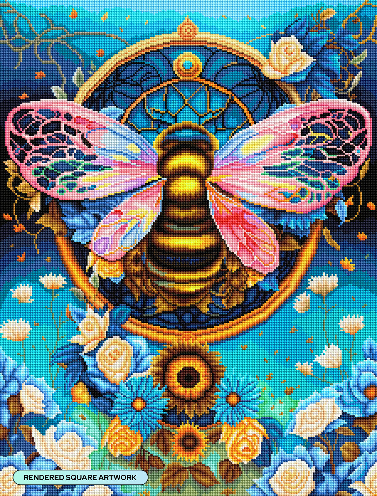 Diamond Painting Filigree Bee 22" x 29" (55.8cm x 73.4cm) / Square With 57 Colors Including 2 ABs and 3 Fairy Dust Diamonds / 66,080